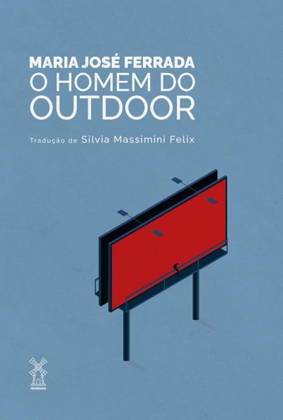 Capa de livro azul com título O HOMEM DO OUTDOOR e imagem de outdoor vermelho.