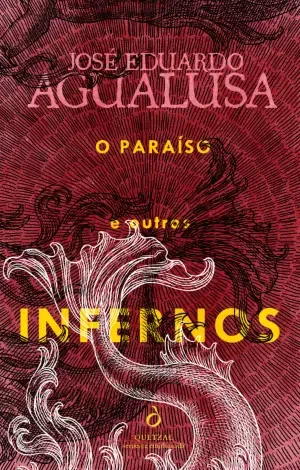 Capa de livro com fundo vermelho, texto colorido e desenho abstrato branco