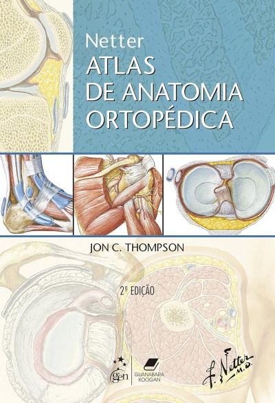 Capa de livro de anatomia ortopédica com ilustrações médicas e texto em Português.