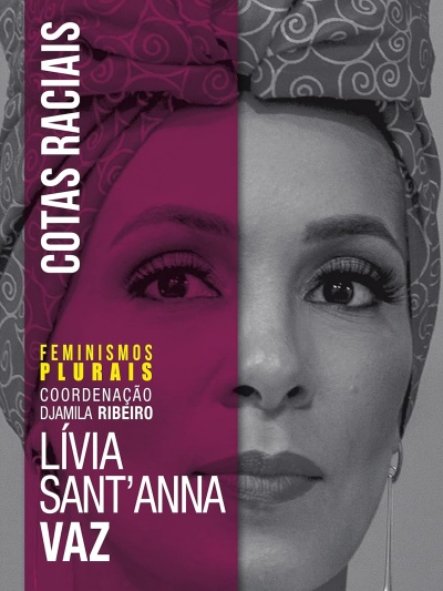 Capa de livro com texto sobre feminismo e política, fotografia parcial a preto e branco de mulher com lenço na cabeça