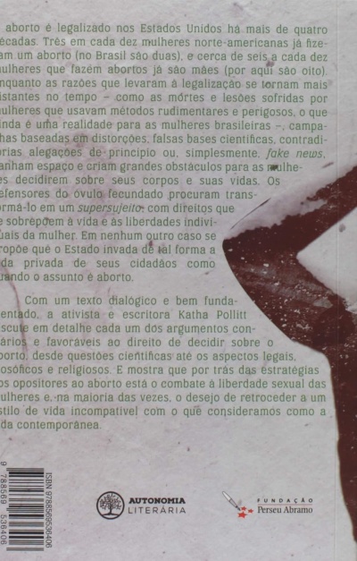 Contracapa de livro em português sobre aborto com texto, logos e código ISBN.