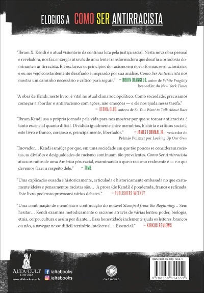 Contracapa do livro Como Ser Antirracista com texto, logos e código de barras