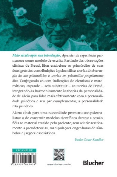 Capa de livro com portrait azul e texto em português sobre psicanálise, selo Blucher