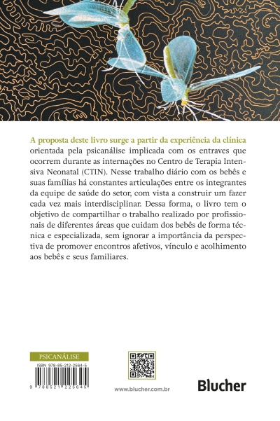 Contra-capa de livro com padrão abstracto e insectos azuis