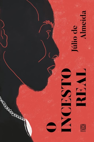 Capa de livro com texto e ilustração de perfil em fundo vermelho