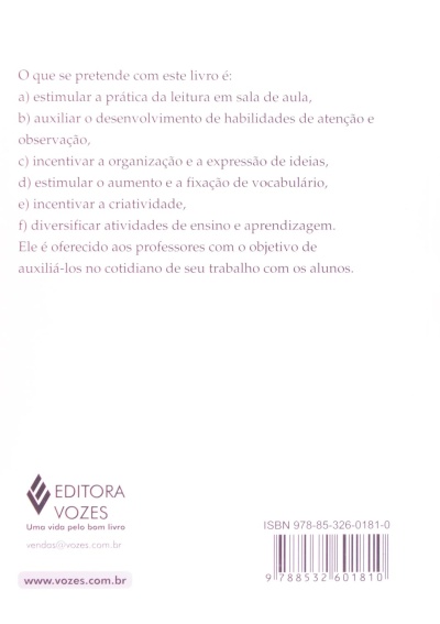 Verso de livro com texto, código de barras, logotipo da Editora Vozes e contactos.