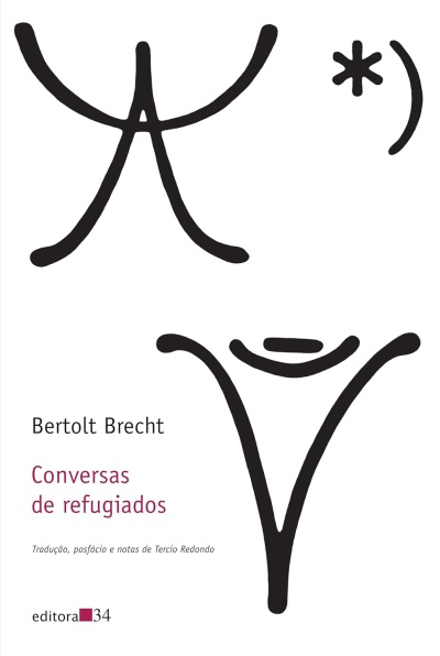 Capa de livro Conversas de refugiados de Bertolt Brecht com design abstrato preto sobre fundo branco