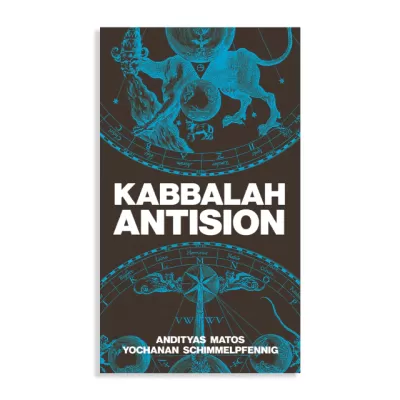 Capa de livro Kabbalah Antision com ilustrações astrológicas em azul sobre fundo castanho.