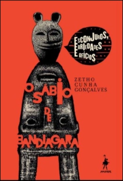 Capa de livro laranja com estátua cinzenta e texto em vermelho e preto