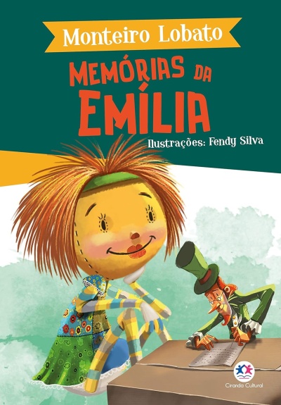 Capa do livro Memórias da Emília de Monteiro Lobato com ilustração colorida.