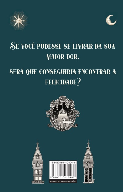 Capa de livro azul-esverdeada com texto em branco, ilustrações decorativas, código de barras e URL