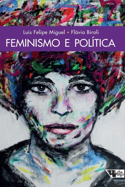 Capa de livro com pintura abstrata colorida e texto Feminismo e Política