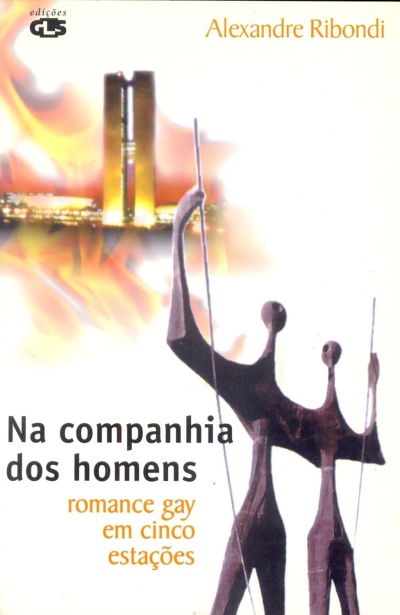 Capa de livro Na companhia dos homens de Alexandre Ribondi com esculturas e prédio iluminado