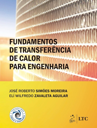 Capa de livro sobre fundamentos de transferência de calor para engenharia com padrão metálico brilhante