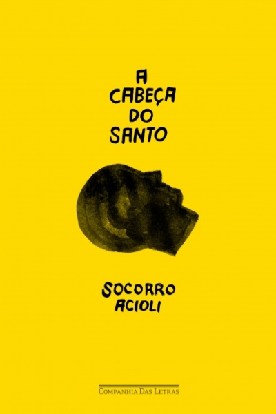Capa de livro amarelo com título, imagem de cabeça e autor em preto