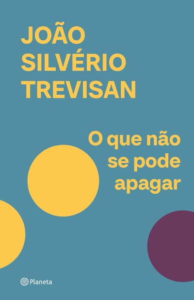 Capa de livro azul com círculos amarelos e roxo, texto amarelo com autor e título