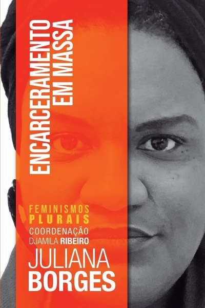 Capa de livro com fundo laranja e rosto feminino em preto e branco, texto em destaque.