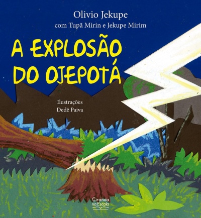 Capa de livro ilustrada com relâmpago, árvores e folhagem