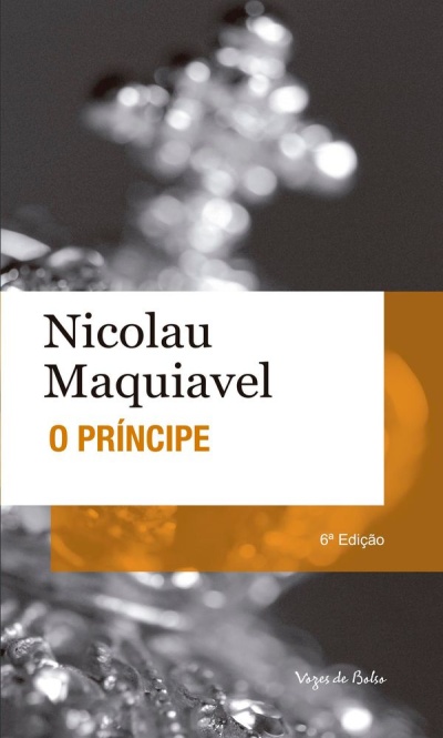 Capa do livro O Príncipe de Nicolau Maquiavel com design em cinza e laranja