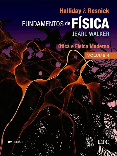 Capa do livro FUNDAMENTOS de FÍSICA com design abstrato em tons de laranja e preto