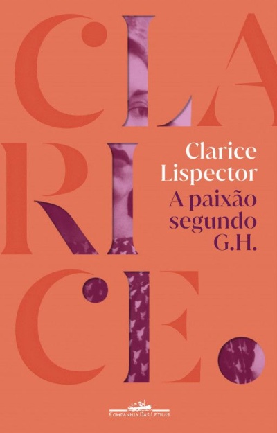 Capa de livro salmão com letras recortadas e texto Clarice Lispector A paixão segundo G.H.