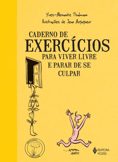Capa amarela de livro com ilustração e texto em preto sobre como viver livre e parar de se culpar
