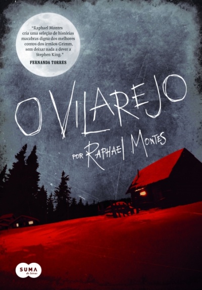 Capa do livro O Vilarejo com lua e casa iluminada em vermelho
