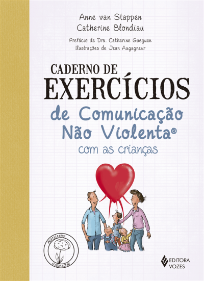 Capa de livro exercícios comunicação não violenta com ilustração de família e coração