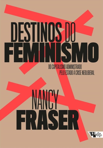 Capa de livro castanho com cruzes femininas vermelhas e texto em preto