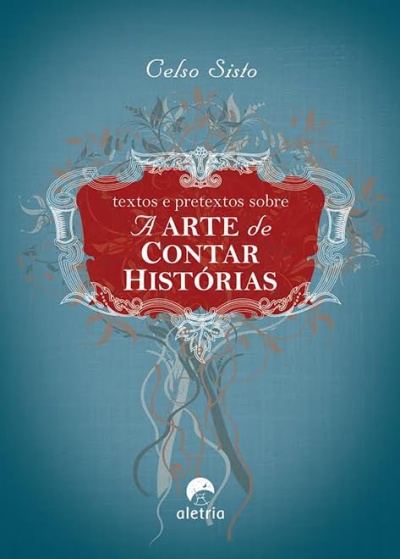 Capa de livro azul com texto decorativo em vermelho e branco
