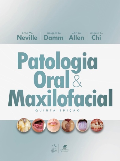 Capa de livro Patologia Oral e Maxilofacial com imagens de condições orais