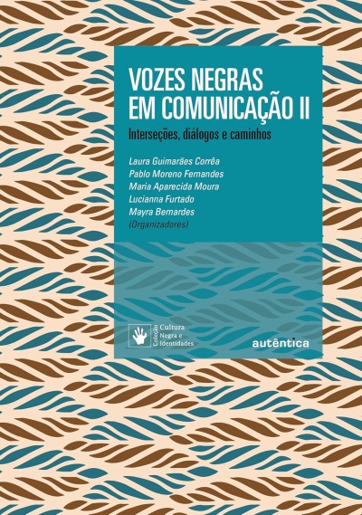 Capa de livro azul com padrão abstrato castanho e azul e texto branco e preto