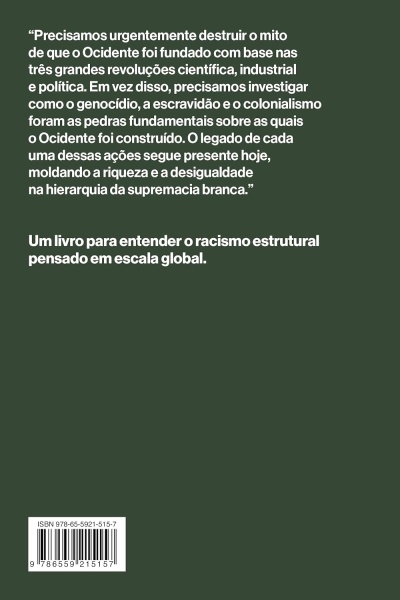 Parte traseira de livro verde escuro com texto e código de barras