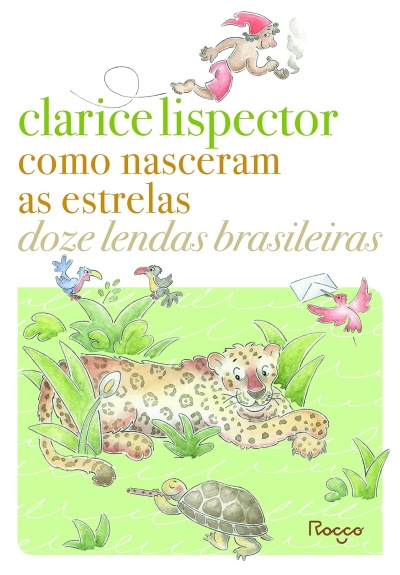 Capa de livro com texto e ilustrações de animais e um duende