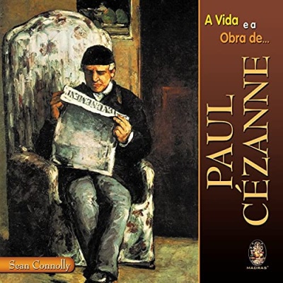 Capa de livro com pintura de homem lendo jornal e texto sobre Paul Cézanne