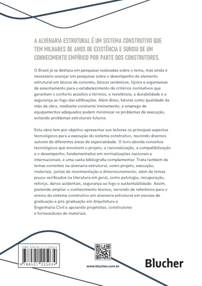 Contracapa do livro sobre alvenaria estrutural com texto e código de barras