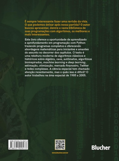Capa de livro verde com texto sobre programação e ciência espacial