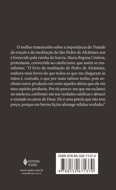 Capa traseira de livro castanha com texto, código ISBN e logotipo da Editora Vozes