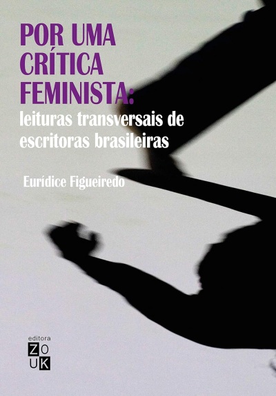 Capa de livro título POR UMA CRÍTICA FEMINISTA com silhueta de braços no fundo