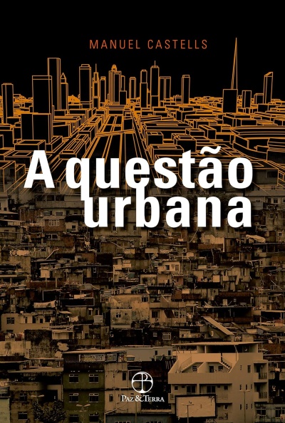 Capa de livro AQUESTÃO URBANA com desenho urbano e favela em fundo escuro