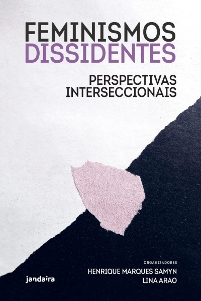 Capa de livro Feminismos Dissidentes com fundo texturizado e texto em preto e roxo