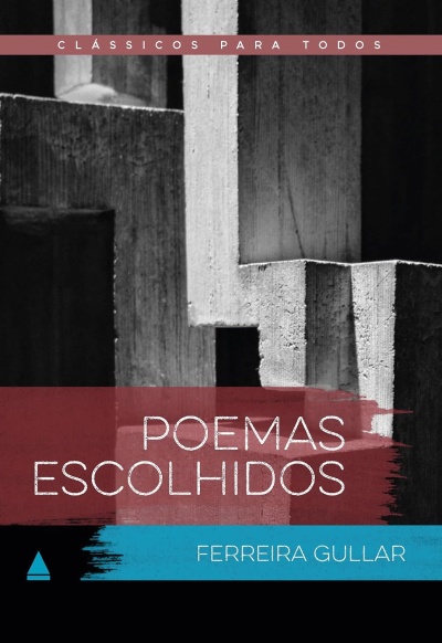 Capa do livro Poemas Escolhidos de Ferreira Gullar com textura de cimento e textos em faixas coloridas.