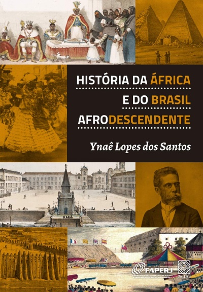 Capa do livro História da África e do Brasil Afrodescendente com ilustrações históricas e título em português.