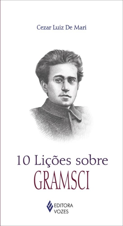 Capa do livro 10 Lições sobre GRAMSCI com ilustração a preto e branco