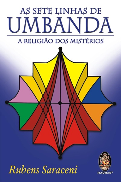 Capa do livro As Sete Linhas de Umbanda com gráfico geométrico colorido