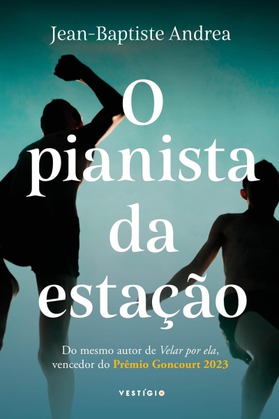 Capa do livro O pianista da estação com silhuetas e texto