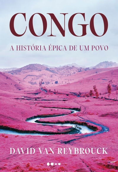 Capa de livro com paisagem rosa e texto sobre Congo