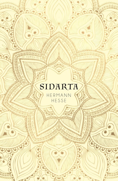 Capa de livro SIDARTA com padrão ornamental bege e castanho claro