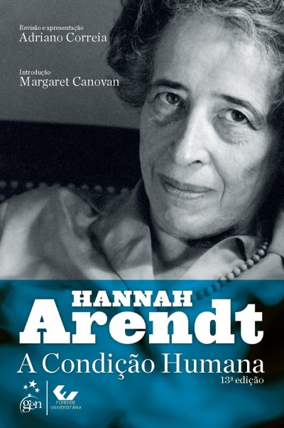 Capa de livro A Condição Humana de Hannah Arendt com fotografia a preto e branco da autora.