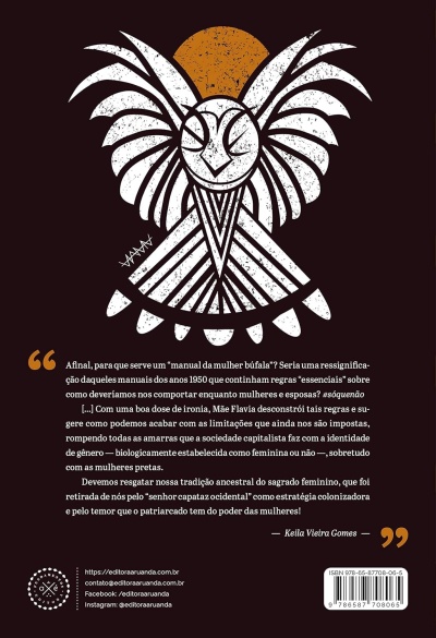 Contracapa de livro com ilustração de coruja e texto em português.